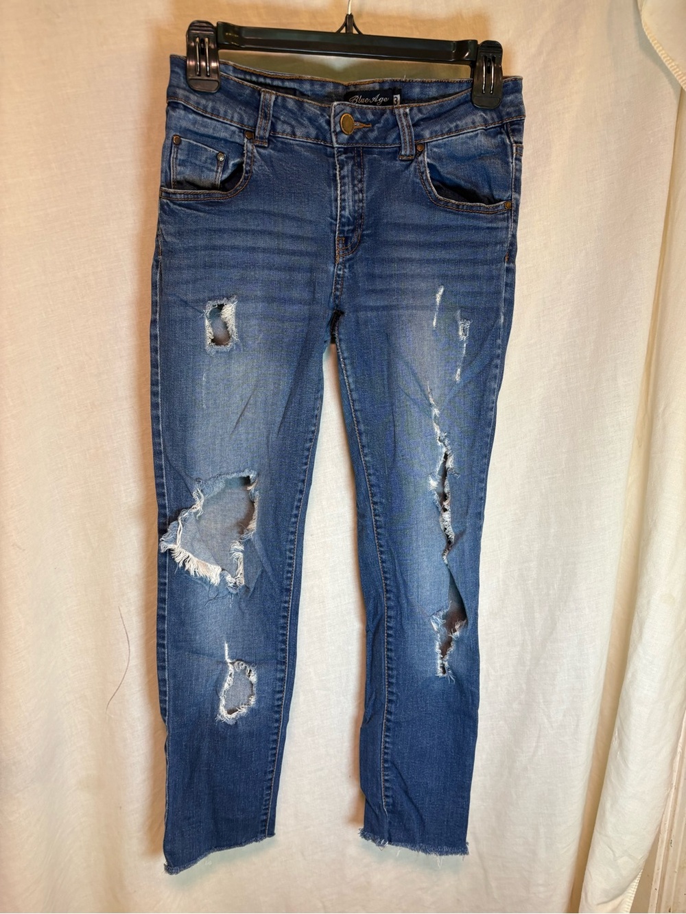 Blue Age Skinny Jeans Very Distressed Raw Hem Juniors Size 3